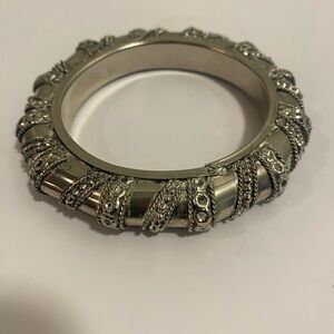 Vintage Silver Tone Bangle Bracelet Rattle Bracelet Bangle With Braided Accent